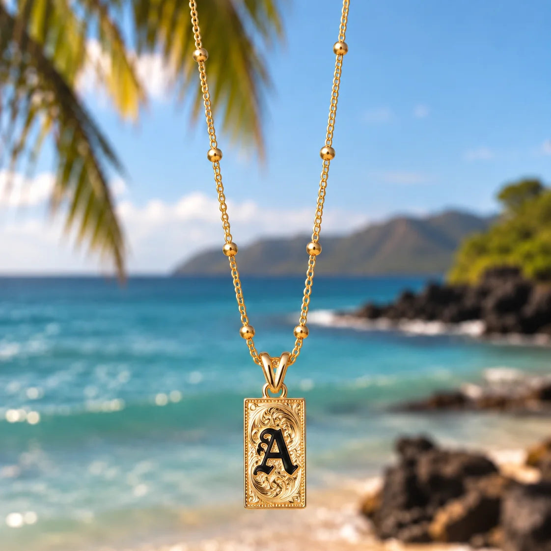 Hawaii Enameled Initial Necklace
